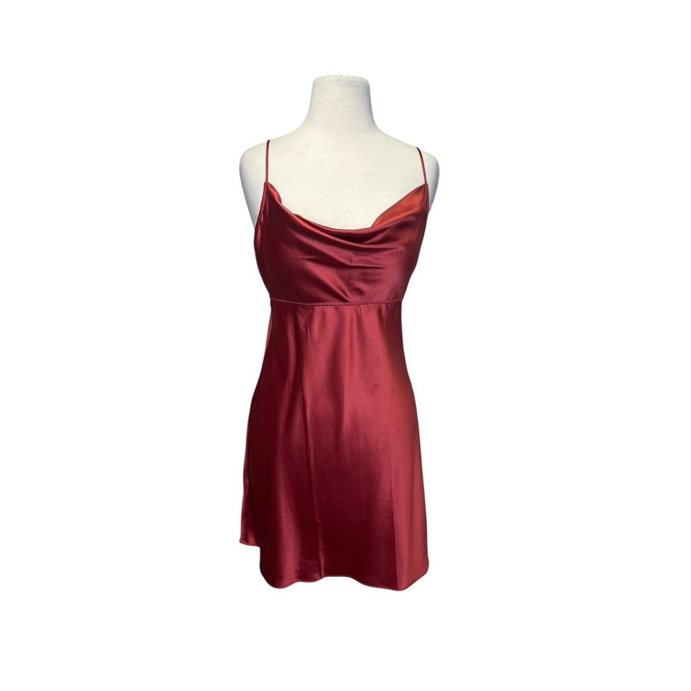 Y2K Victorias Secret Satin Cowl Draped Slip Dress Medium Lingerie Chemise Red
